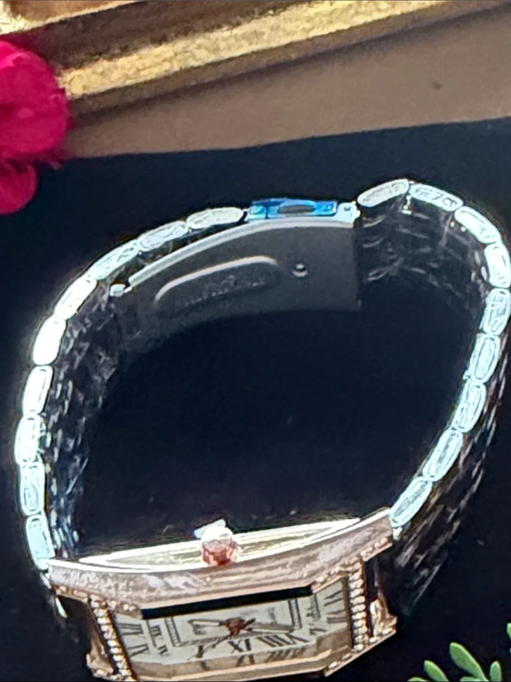 Rose Gold Crystal-Accent Rectangular Quartz Watch
